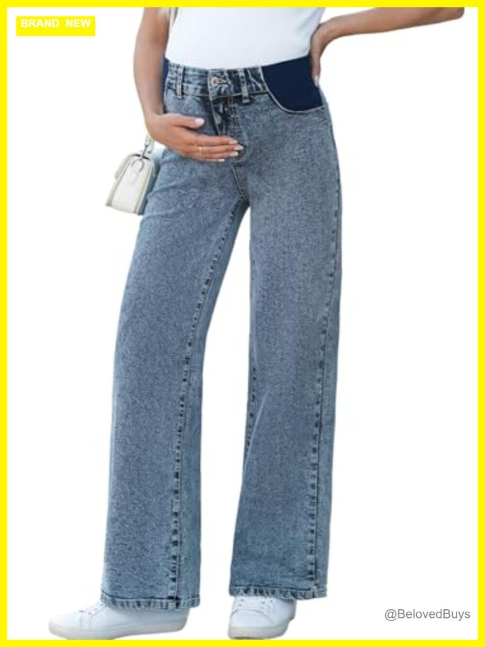 High Waist Straight Leg Maternity Jeans with Pockets